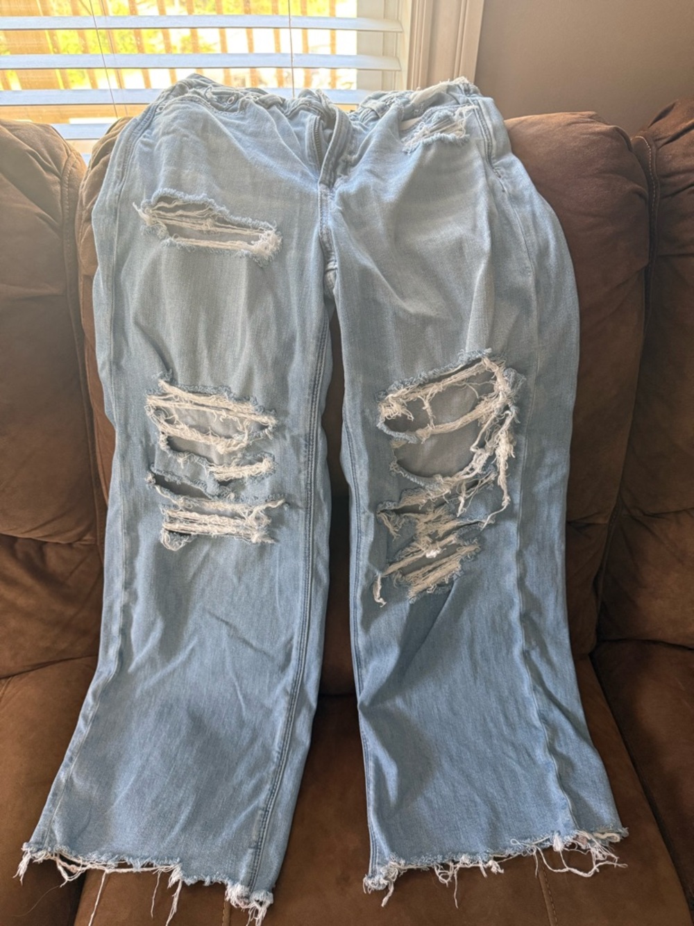 American Eagle Outfitters Light Blue Distressed Wide-Leg Jeans